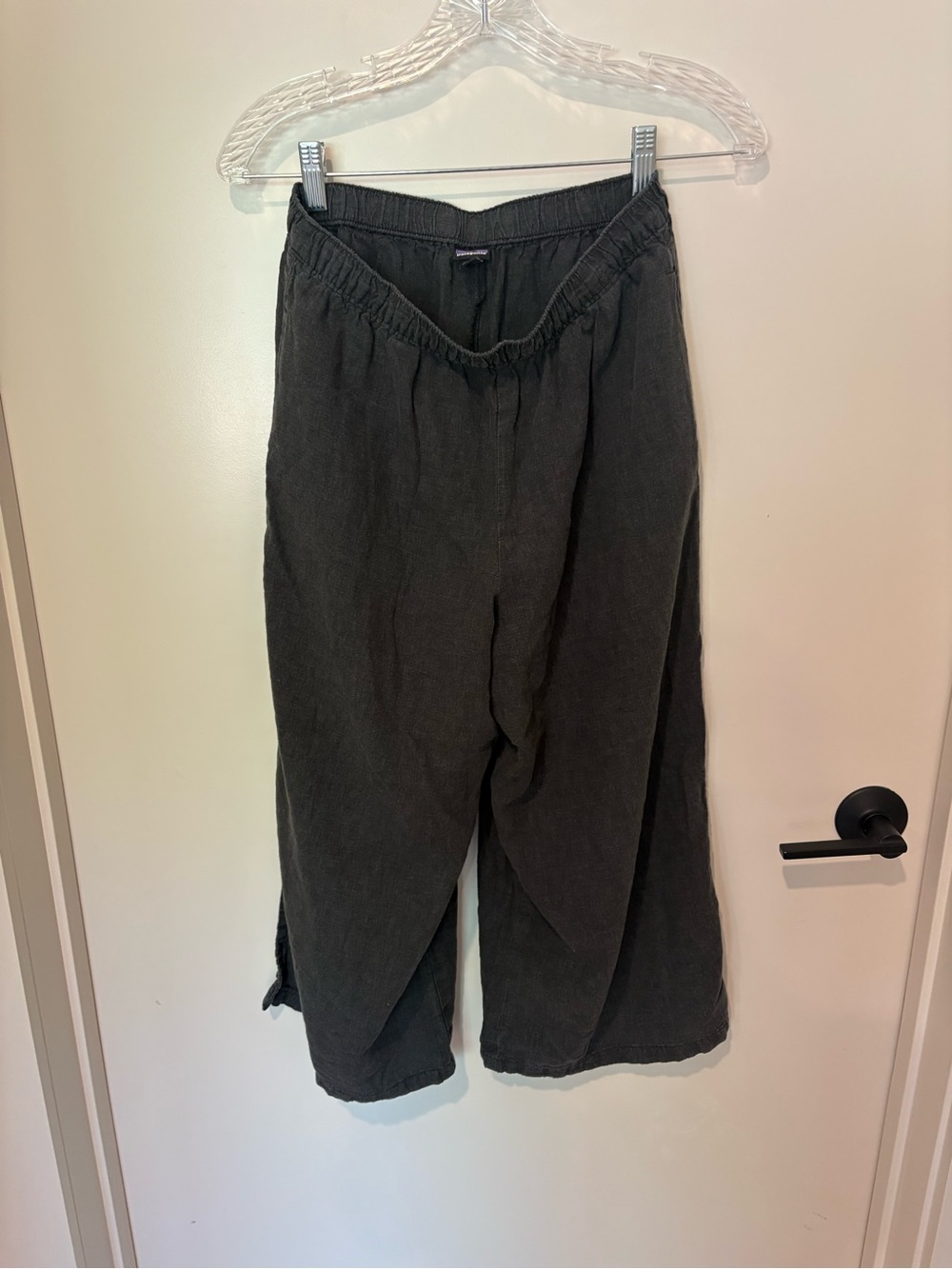 Patagonia Garden Island Wide-Leg Hemp Lounge Pants Side Slits Dark Grey Comfy S